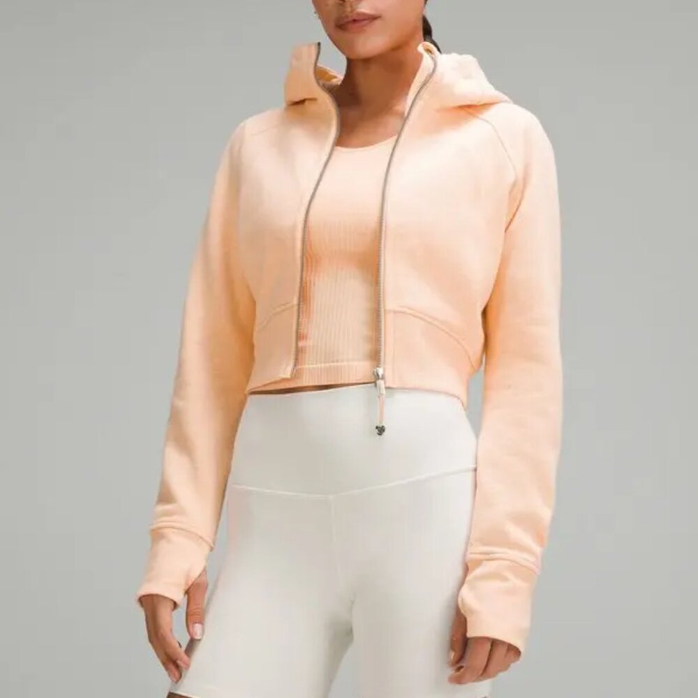 lululemon Scuba Full Zip Cropped Hoodie Heathered Peach Bellini Size 8
